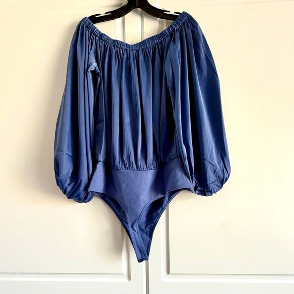 NWT Suzana Monaco off the shoulders matte satin blouson bodysuit. Size L - Picture 6 of 11